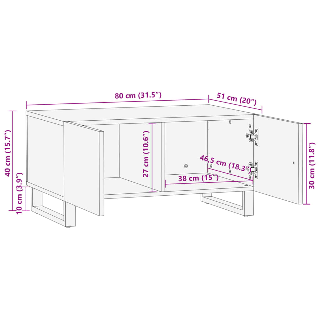 Salongbord 80x51x40 cm heltre akasie