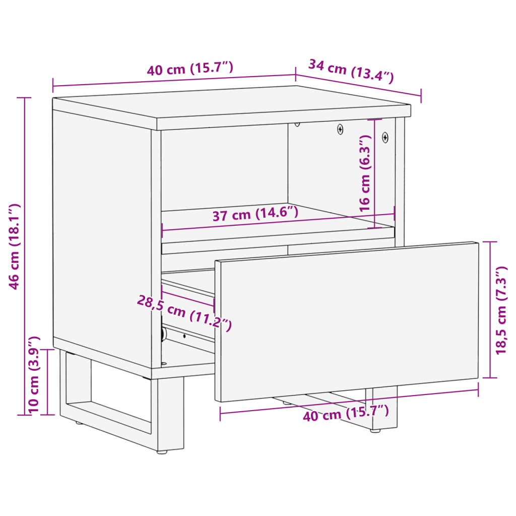 Nattbord 2 stk 40x34x46 cm heltre bleket mango