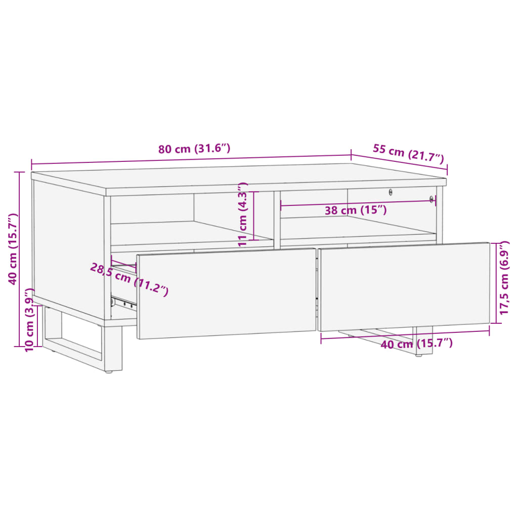 Salongbord brun 80x55x40 cm heltre mango