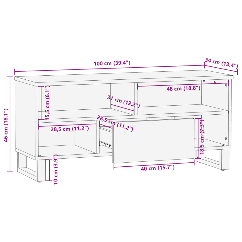 TV-benk 100x34x46 cm heltre akasie
