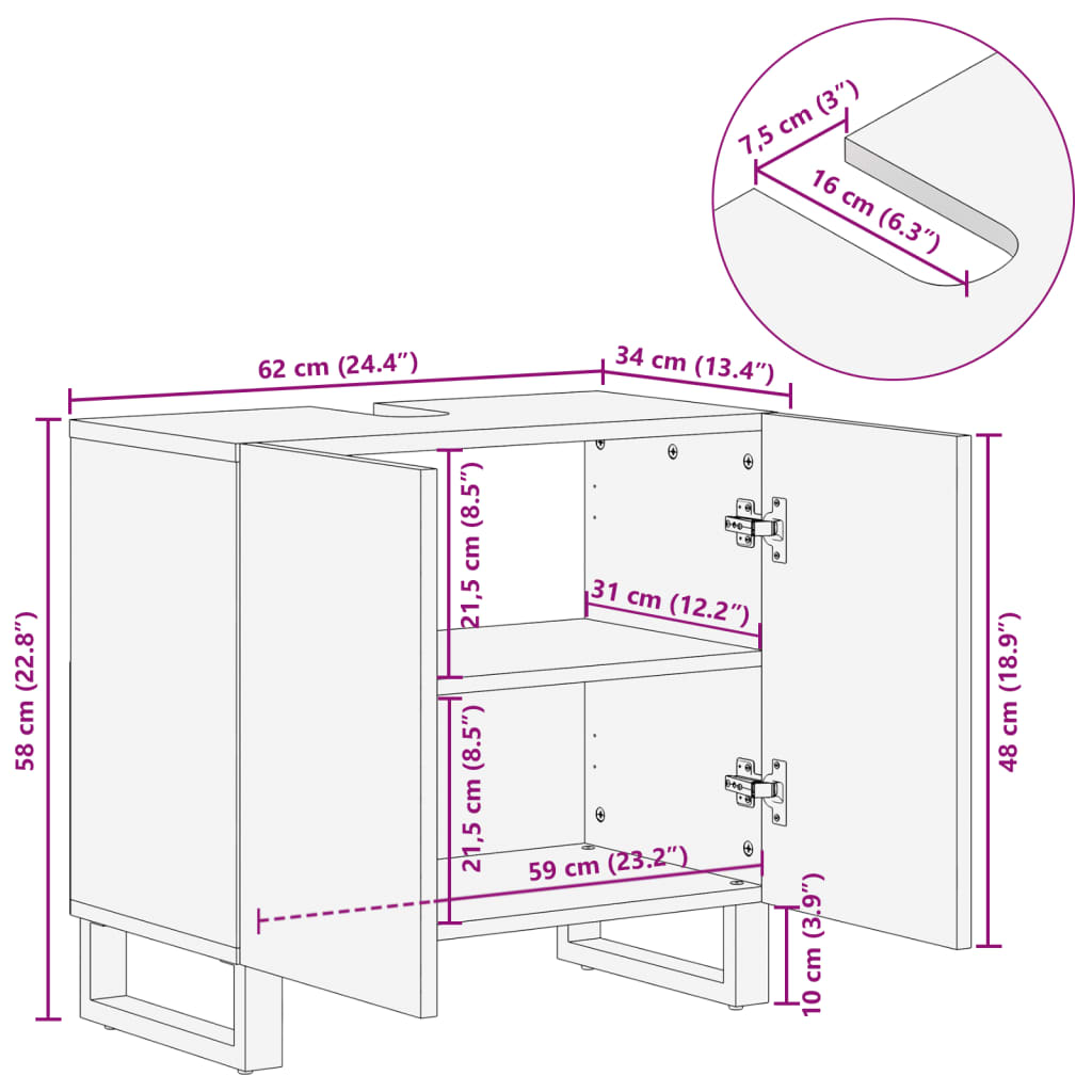 Servantskap 62x34x58 cm grov heltre mango