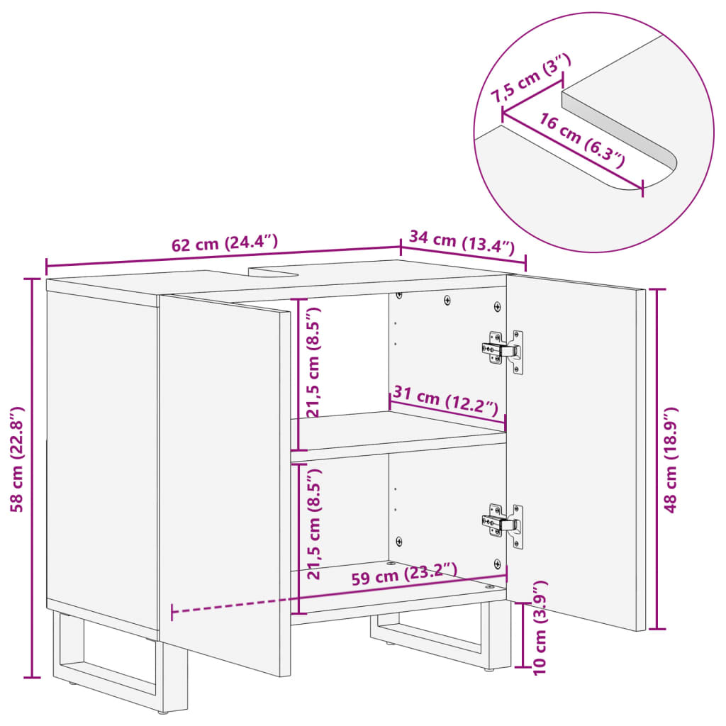 Servantskap 62x34x58 cm heltre akasie