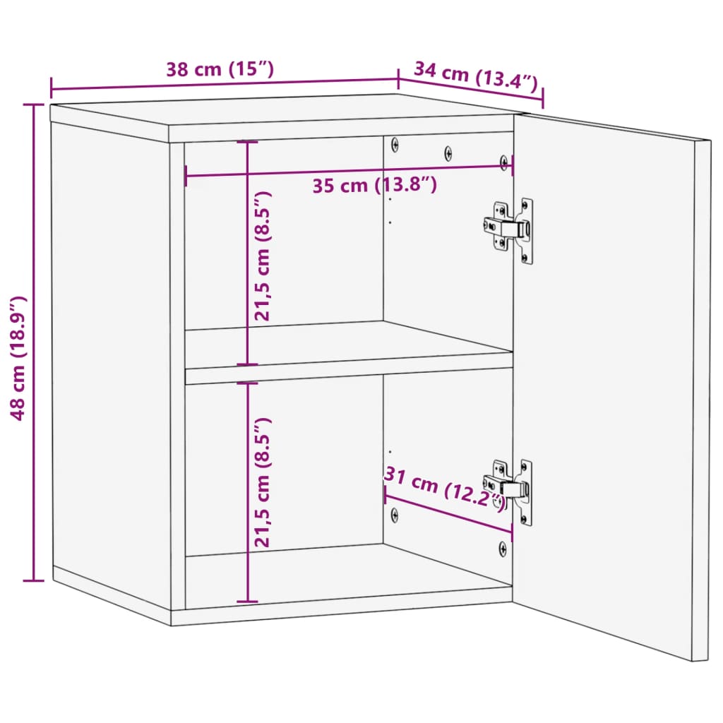 Veggmontert servantskap 38x34x48 cm heltre mango