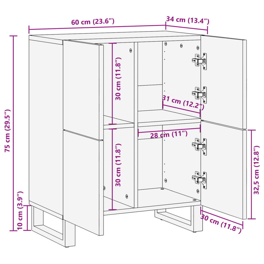 Skjenk 60x34x75 cm heltre mango
