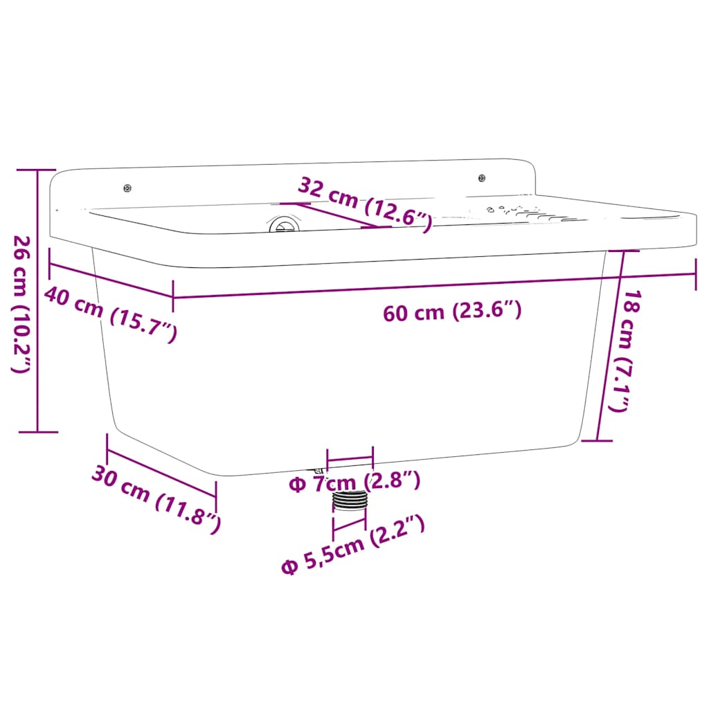 Veggmontert vaskeservant hvit 60x40x28 cm harpiks