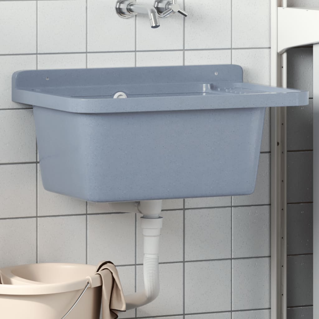 Veggmontert servant grå 60x40x28 cm harpiks vidaXL