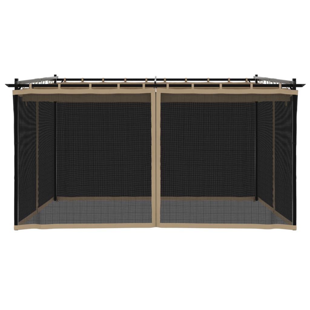Paviljong med nettingvegger gråbrun 4x3 m stål