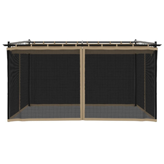 Paviljong med nettingvegger gråbrun 4x3 m stål
