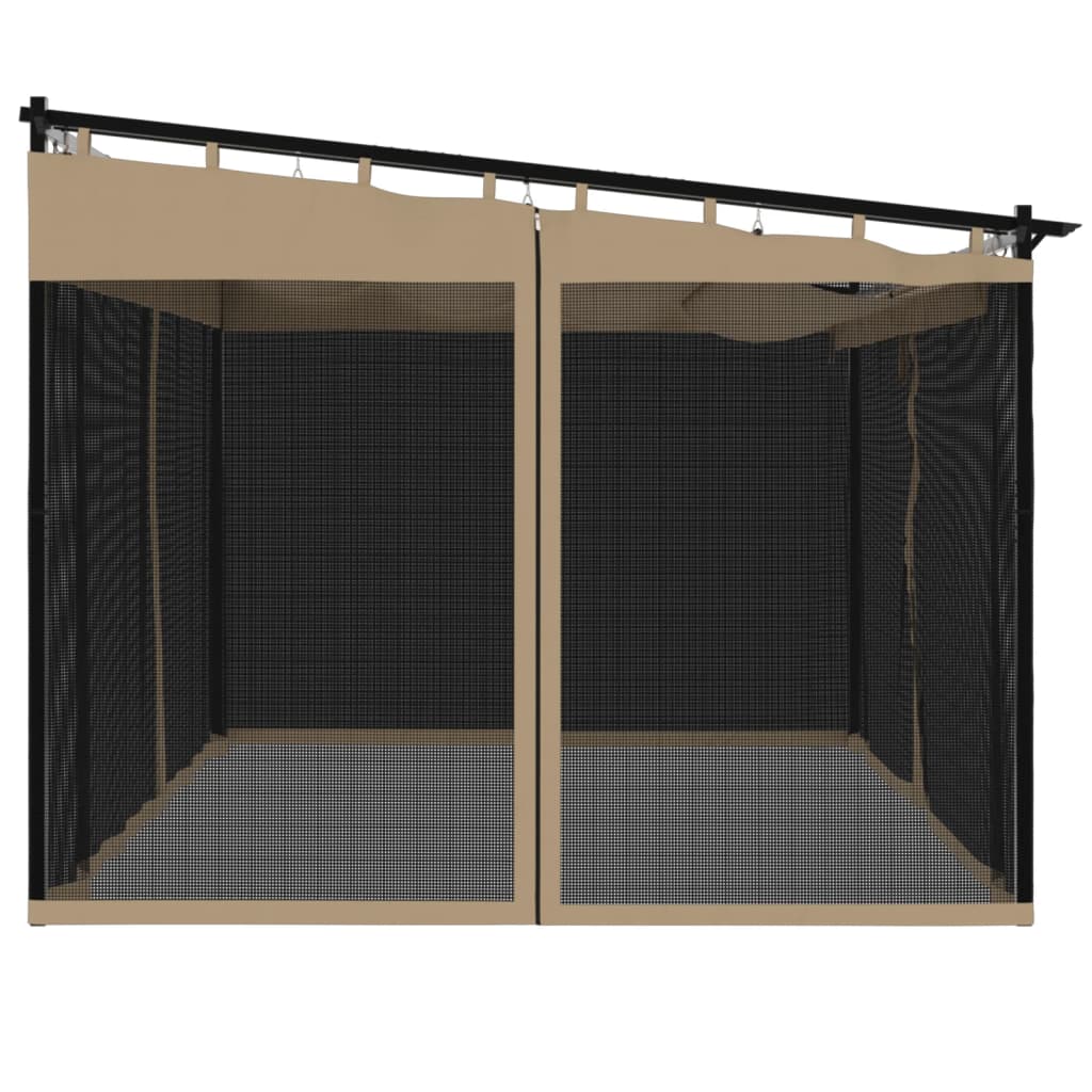 Paviljong med nettingvegger gråbrun 4x3 m stål