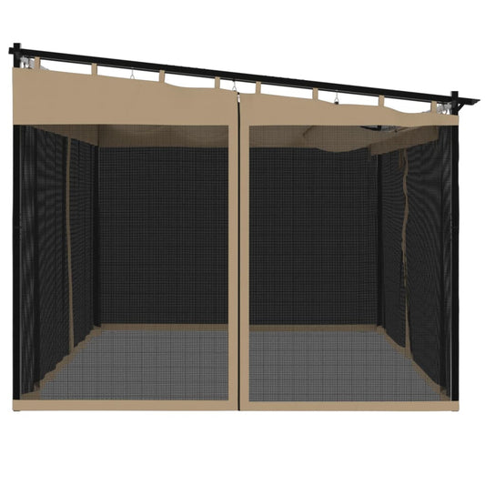 Paviljong med nettingvegger gråbrun 4x3 m stål