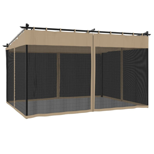 Paviljong med nettingvegger gråbrun 4x3 m stål