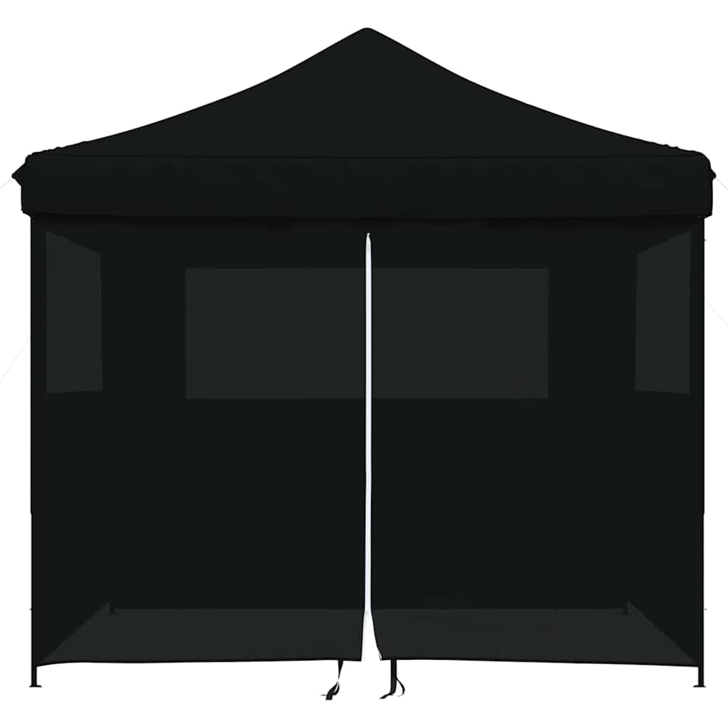 Sammenleggbart partytelt pop-up med 4 sidevegger svart