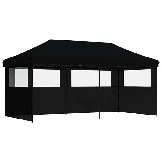 Sammenleggbart partytelt pop-up med 3 sidevegger svart