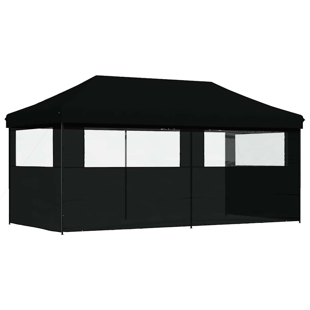 Sammenleggbart partytelt pop-up med 3 sidevegger svart