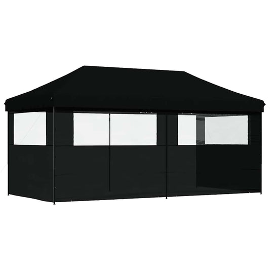 Sammenleggbart partytelt pop-up med 3 sidevegger svart