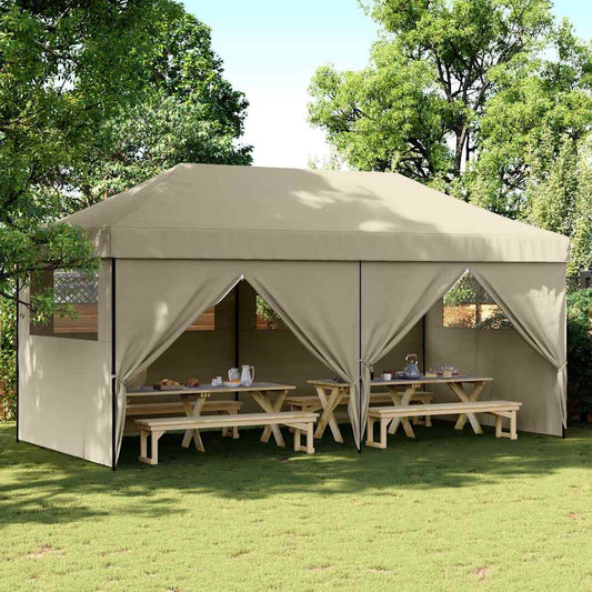Sammenleggbart partytelt pop-up med 4 sidevegger gråbrun