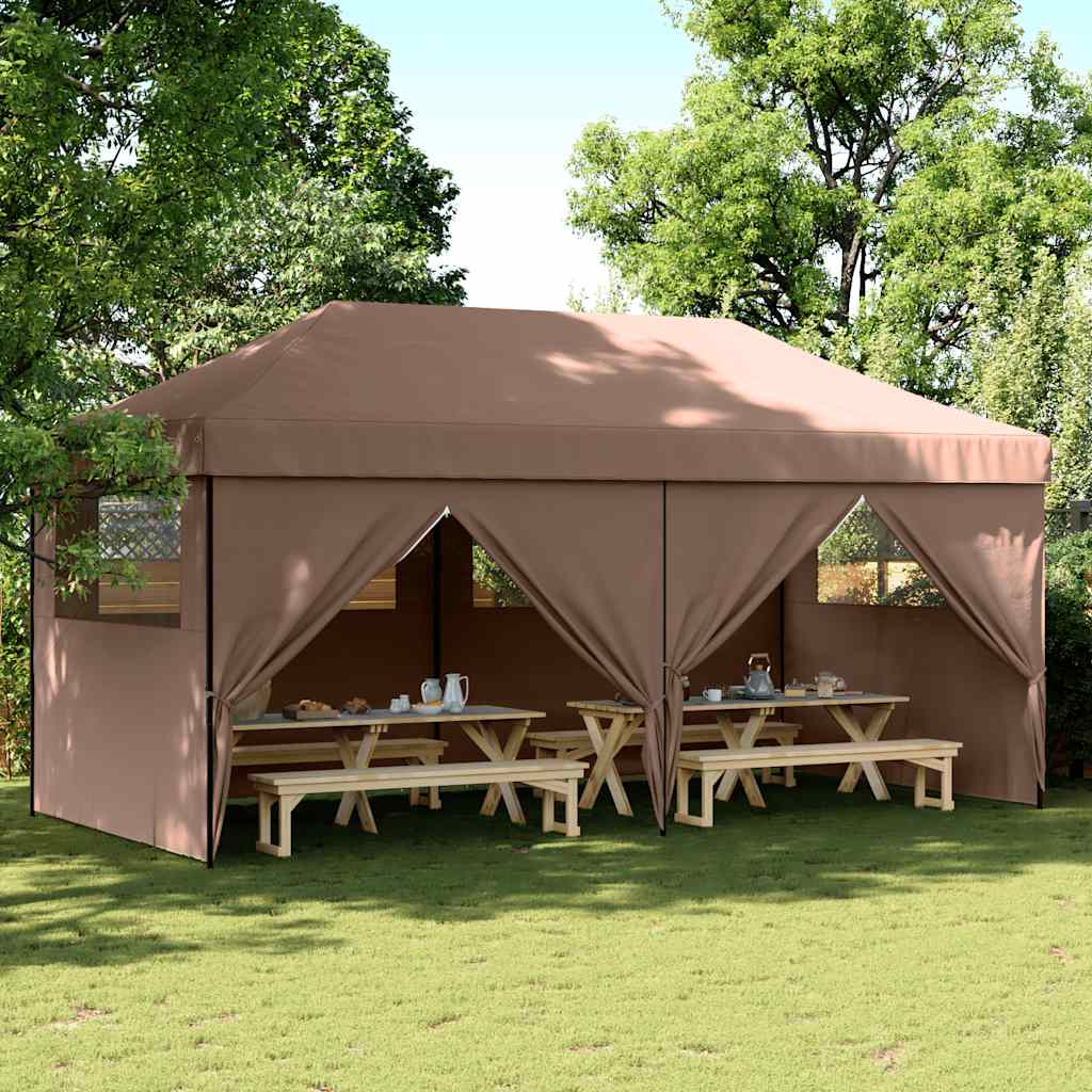 Sammenleggbart partytelt pop-up med 4 sidevegger brun