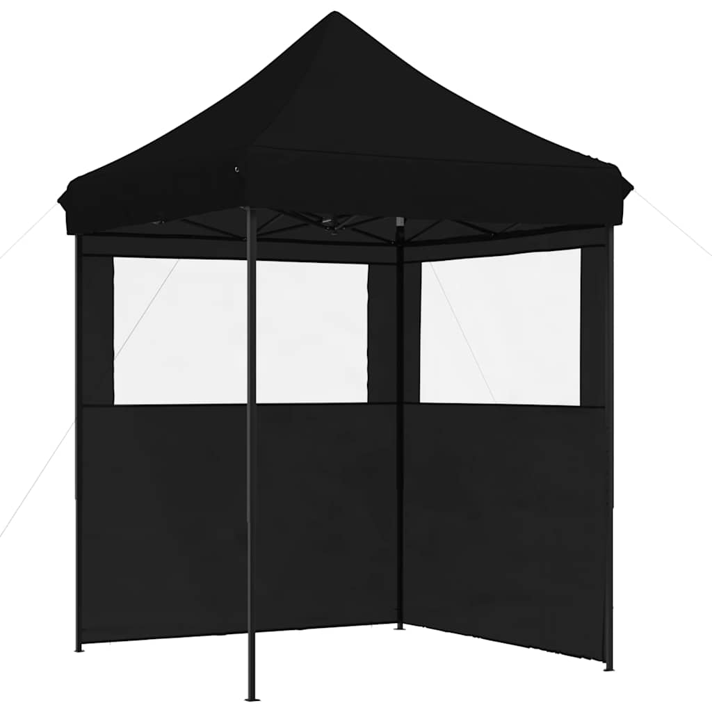 Sammenleggbart partytelt pop-up med 2 sidevegger svart
