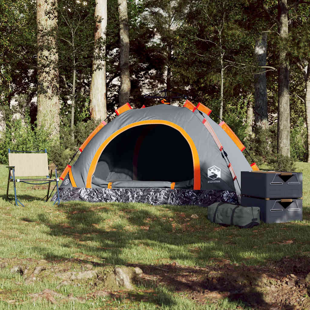 Campingtelt 2 personer grå og oransje hurtigutløser