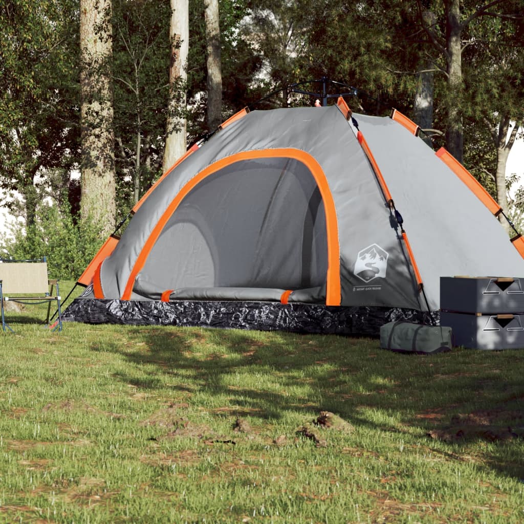 Campingtelt 5 personer grå og oransje hurtigutløser
