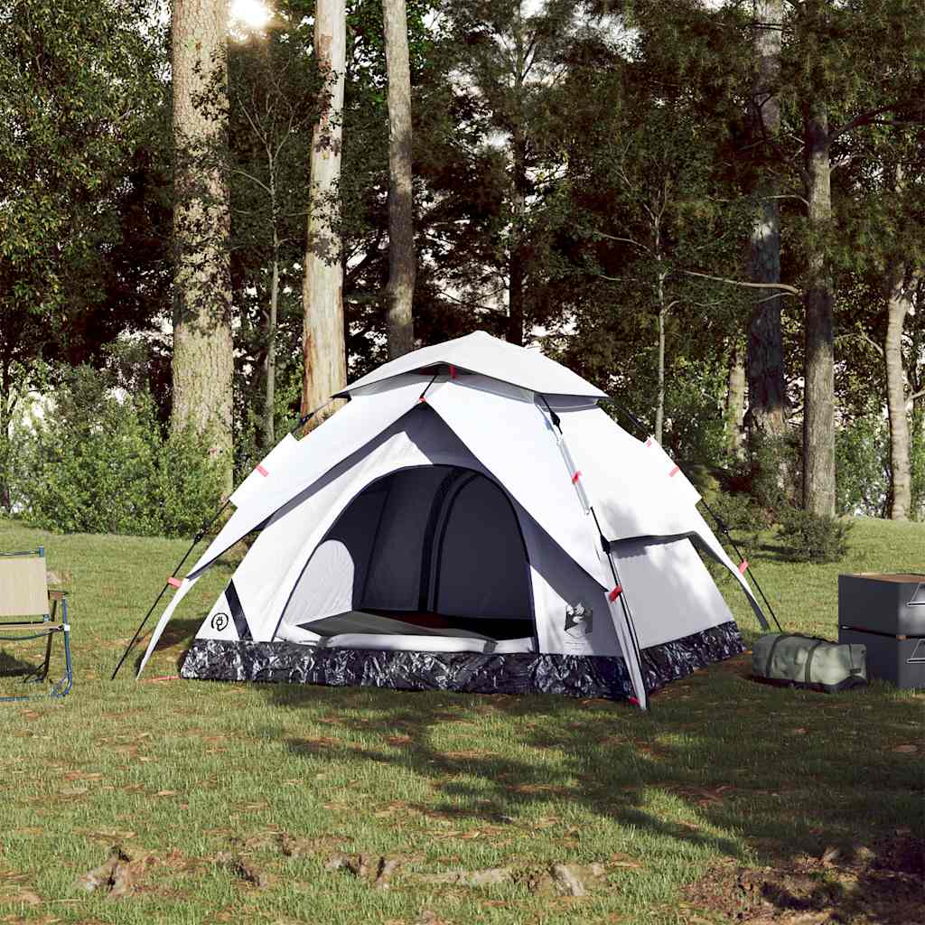 Campingtelt 4 personer hvit blendingsstoff hurtigutløser