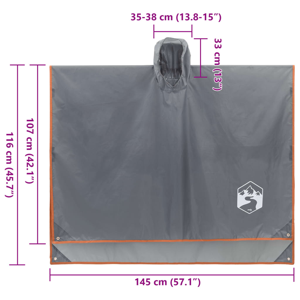Regnponcho med hette 2-i-1 design grå og oransje 223x145 cm