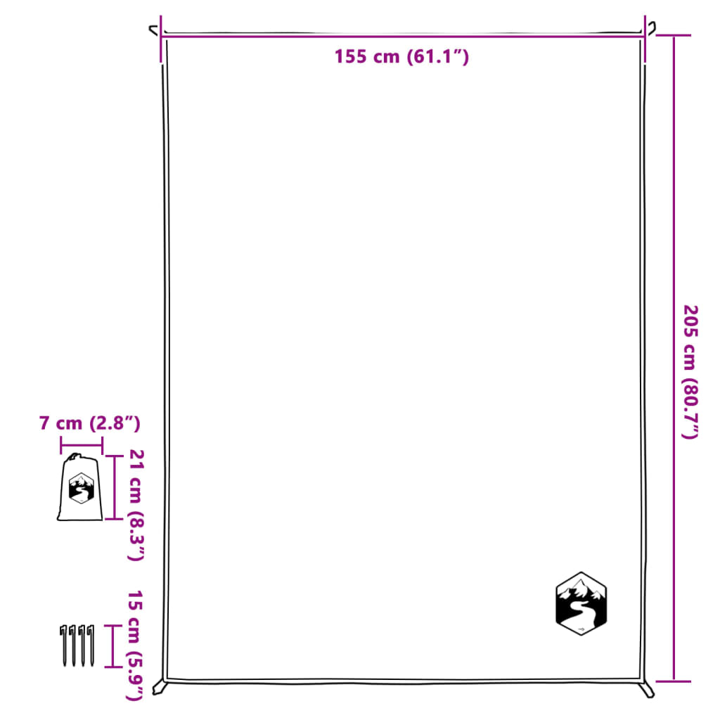 Piknikteppe med knagger blå 205x155 cm