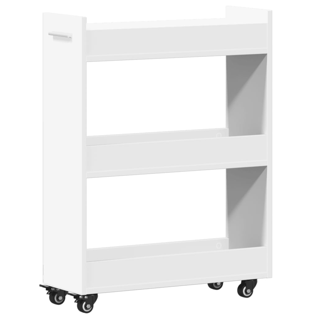 Sidebord med hjul hvit 60x22x79 cm konstruert tre