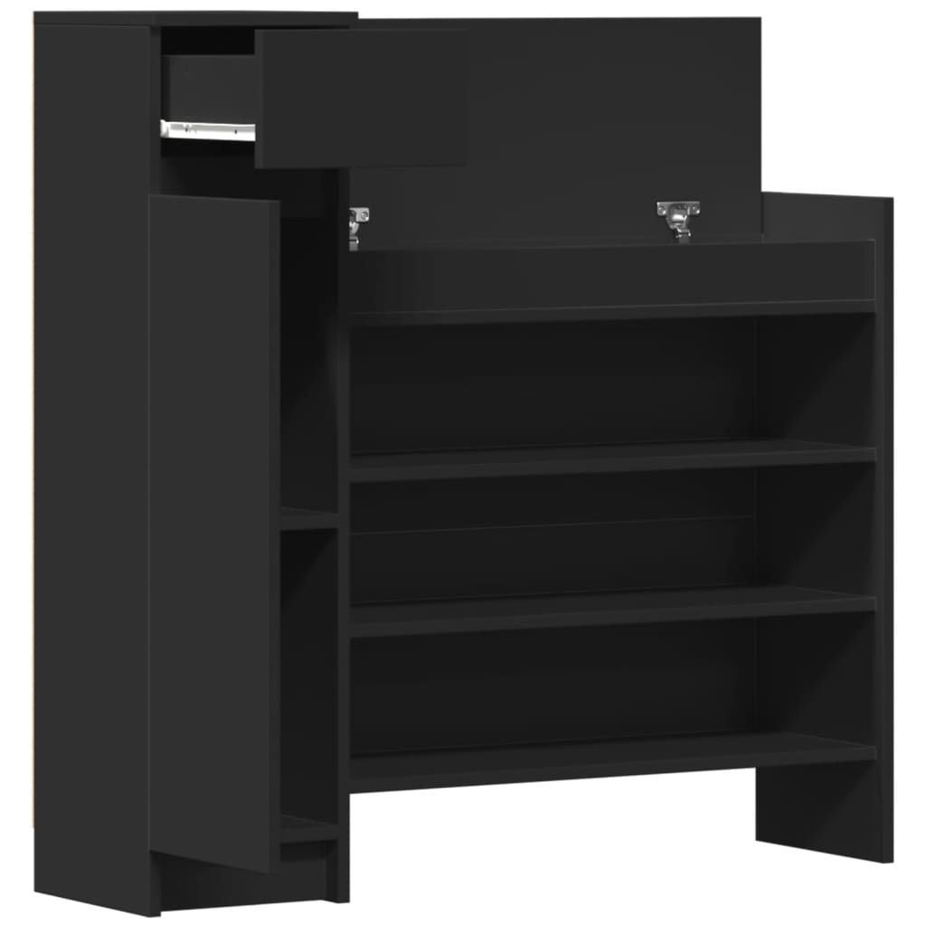 Skohylle svart 100,5x28x100 cm konstruert tre