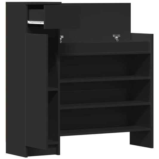 Skohylle svart 100,5x28x100 cm konstruert tre