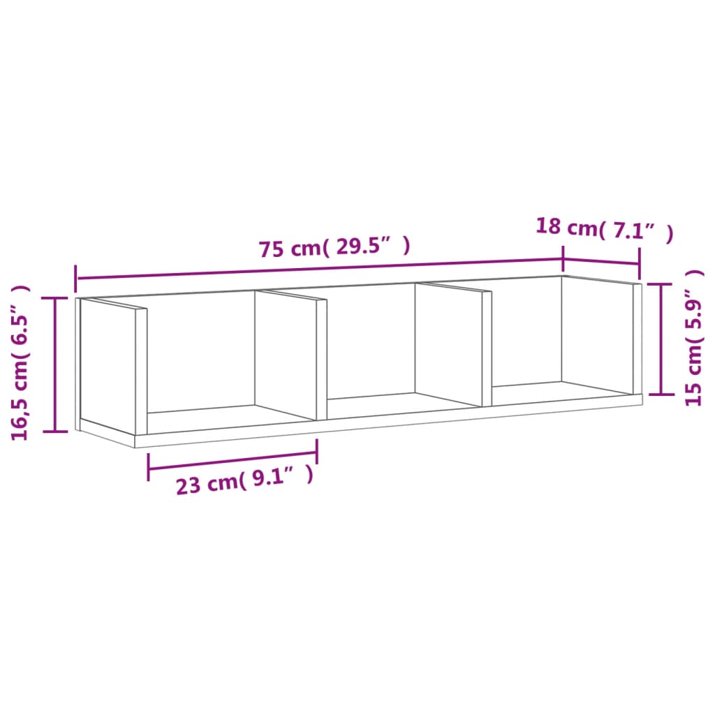 Veggskap hvit 75x18x16,5 cm konstruert tre