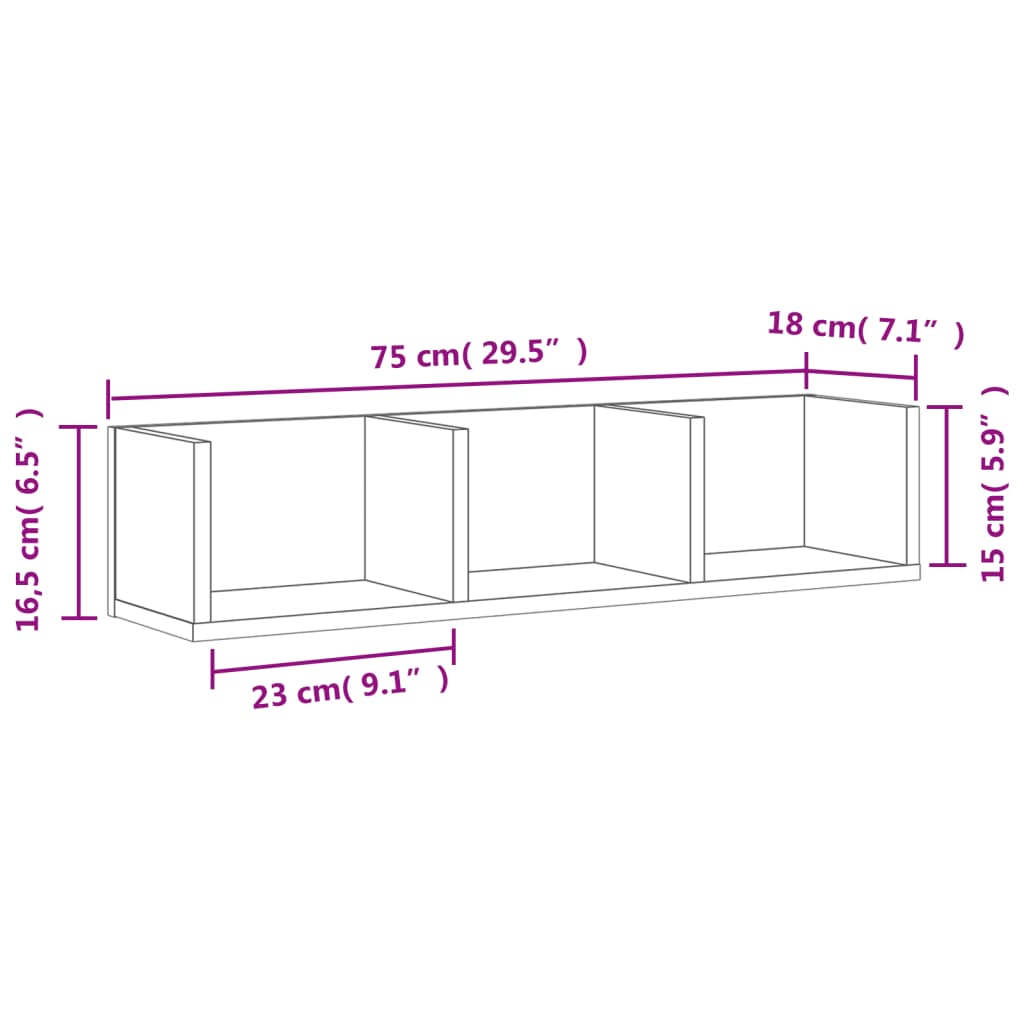 Veggskap 2 stk betonggrå 75x18x16,5 cm konstruert tre