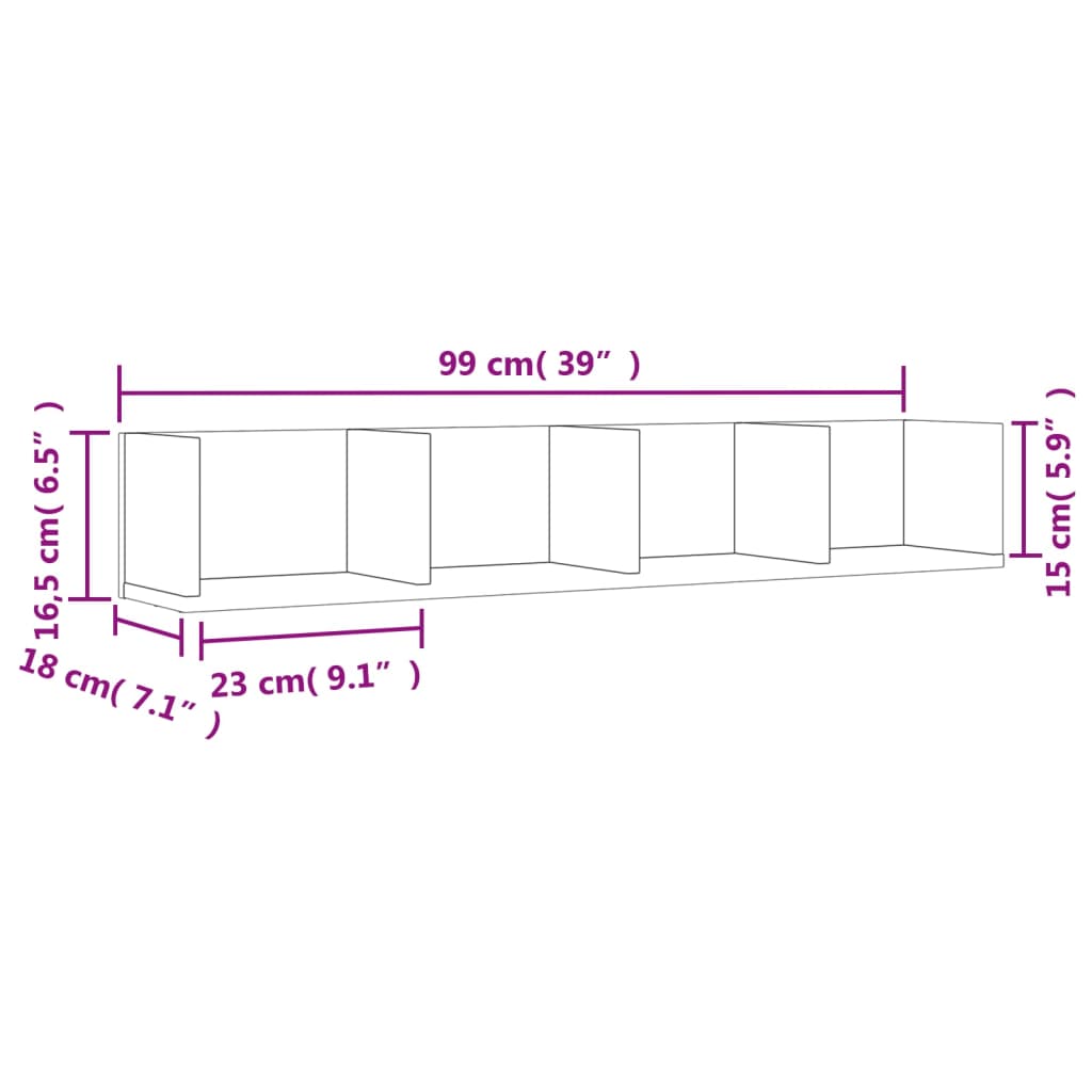 Veggskap hvit 99x18x16,5 cm konstruert tre