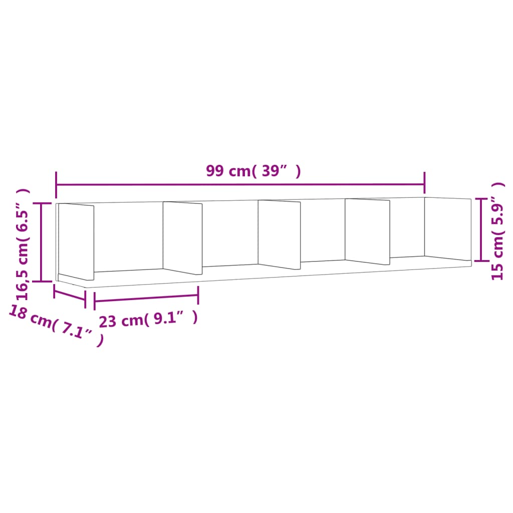 Veggskap svart 99x18x16,5 cm konstruert tre