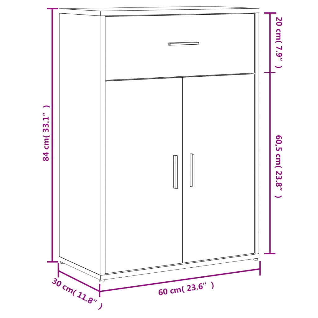 Skjenk hvit 60x30x84 cm konstruert tre