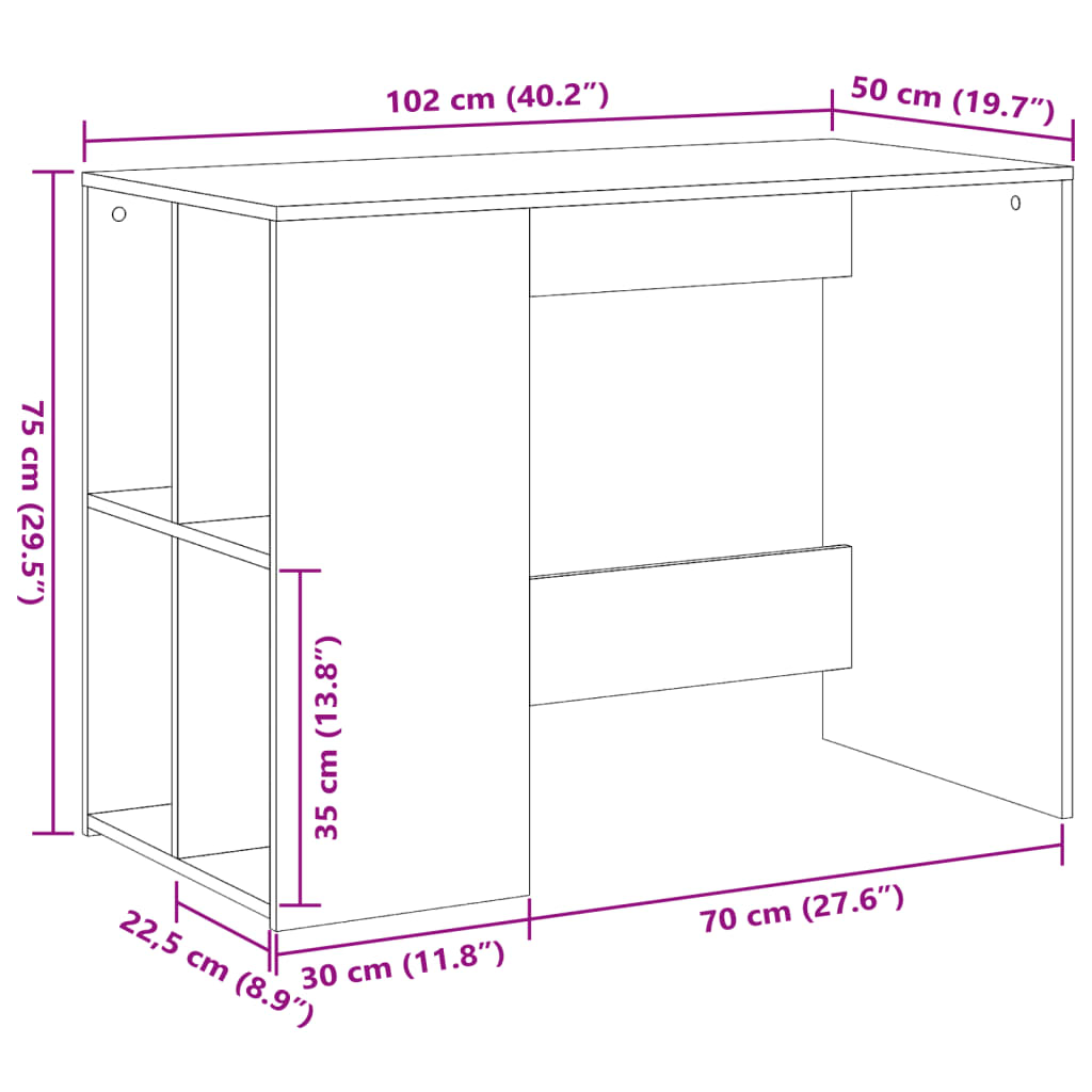 Skrivebord svart 102x50x75 cm konstruert tre