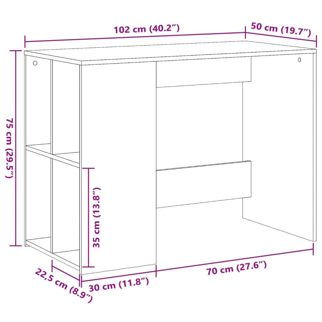 Skrivebord sonoma eik 102x50x75 cm konstruert tre