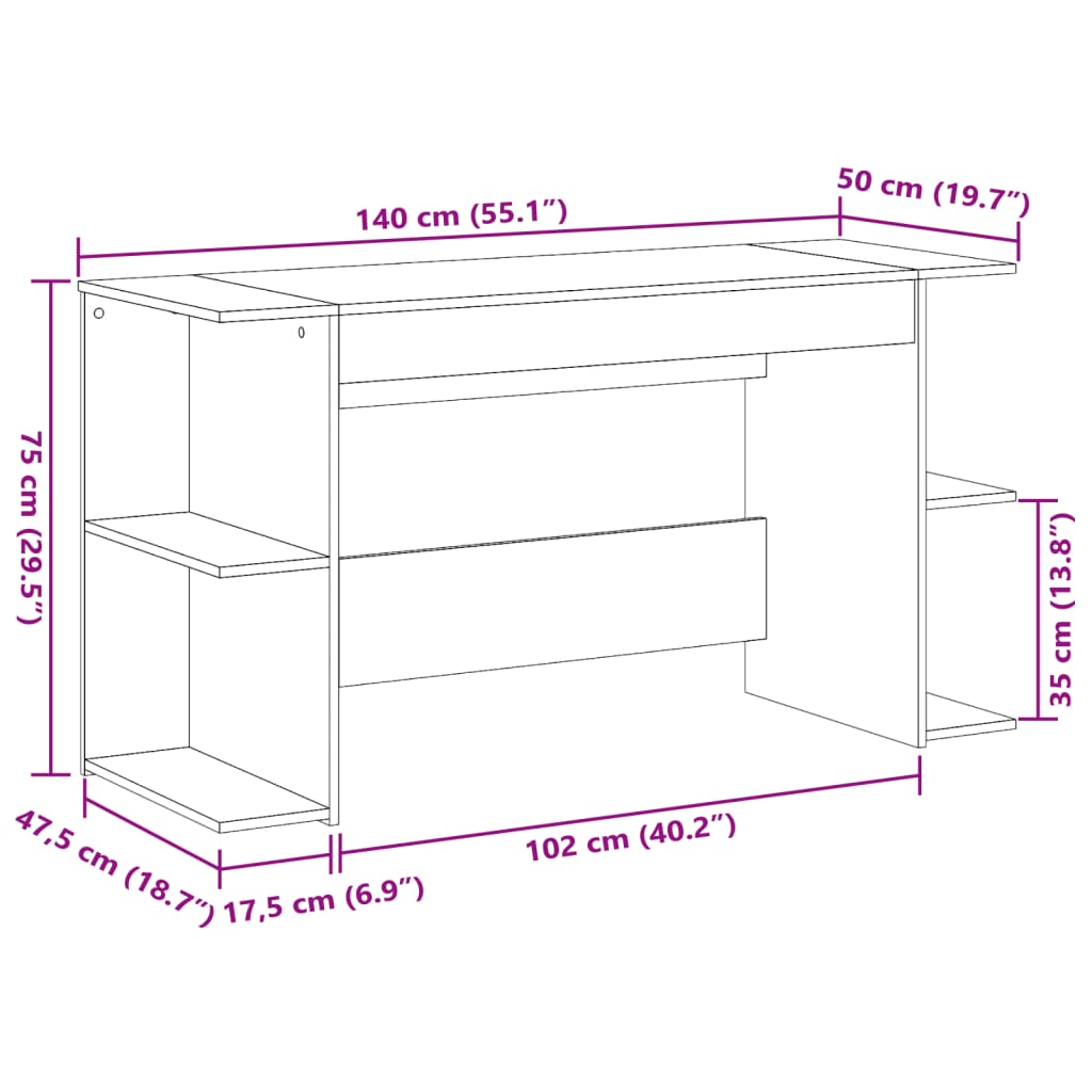 Skrivebord sonoma eik 140x50x75 cm konstruert tre