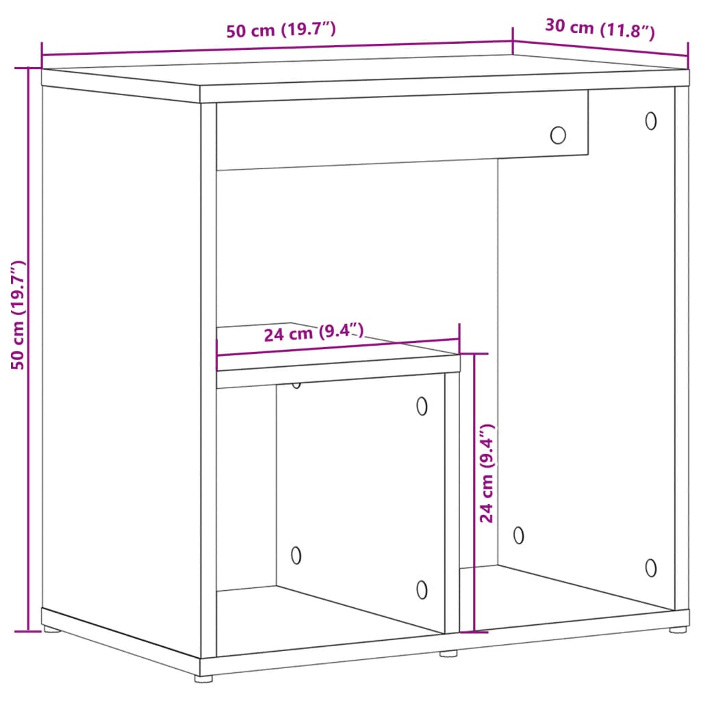 Sidebord 2 stk hvit 50x30x50 cm konstruert tre