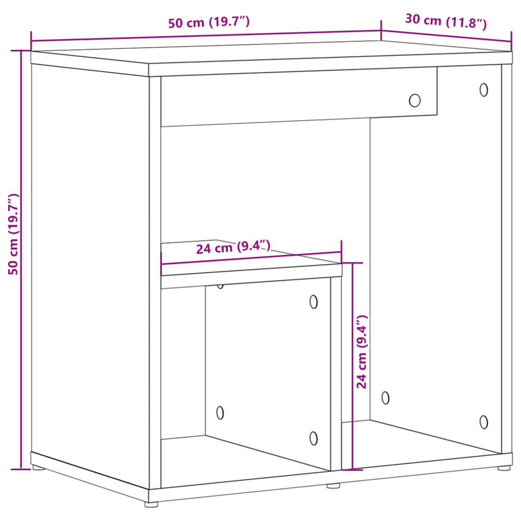 Sidebord 2 stk røkt eik 50x30x50 cm konstruert tre