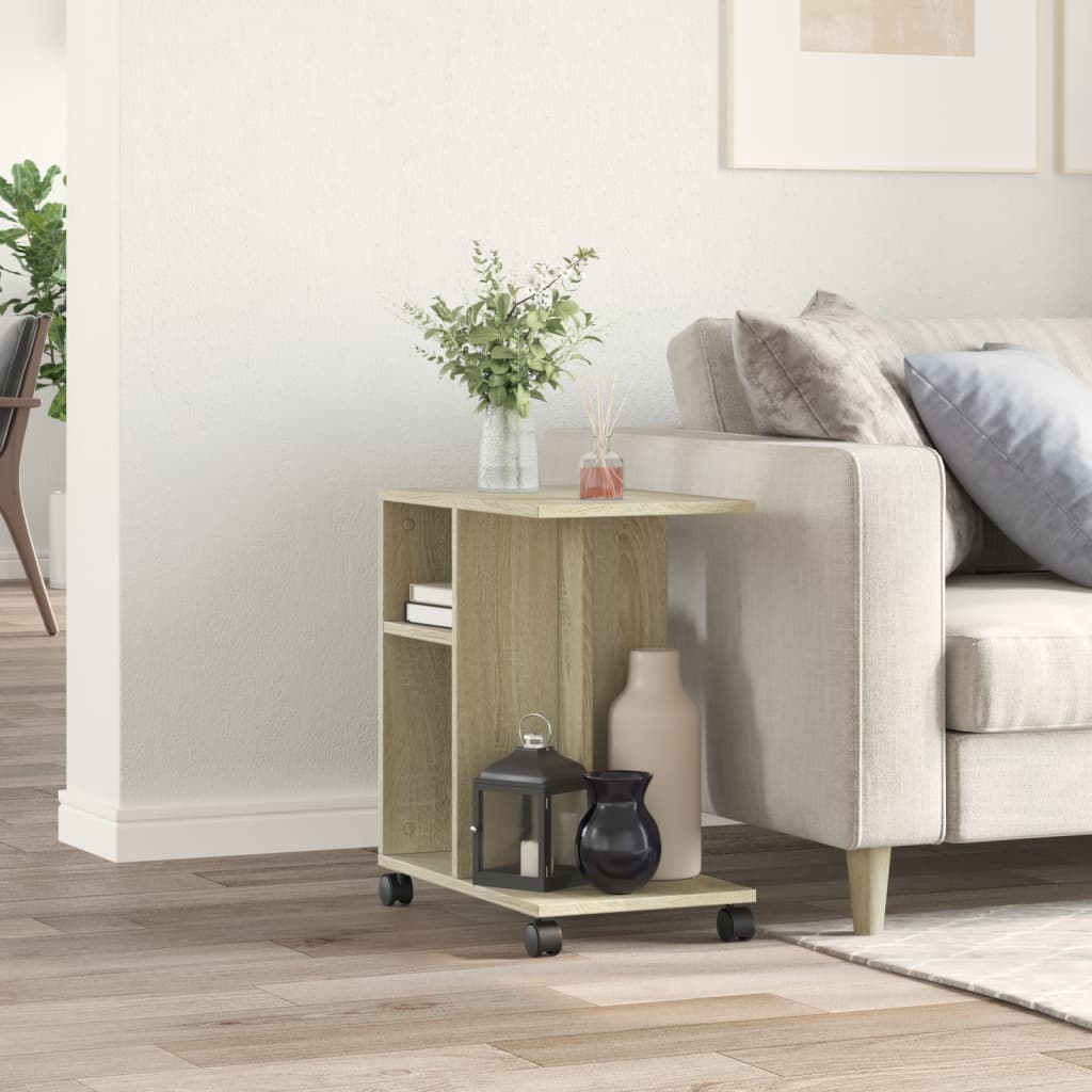 Sidebord med hjul sonoma eik 50x30x55 cm konstruert tre