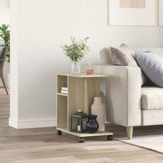 Sidebord med hjul sonoma eik 50x30x55 cm konstruert tre