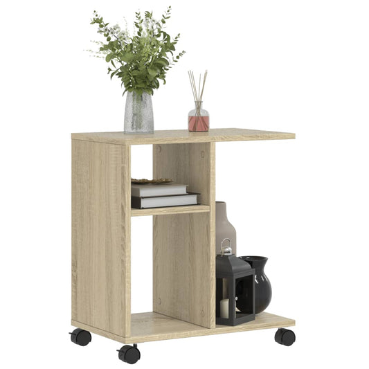 Sidebord med hjul sonoma eik 50x30x55 cm konstruert tre