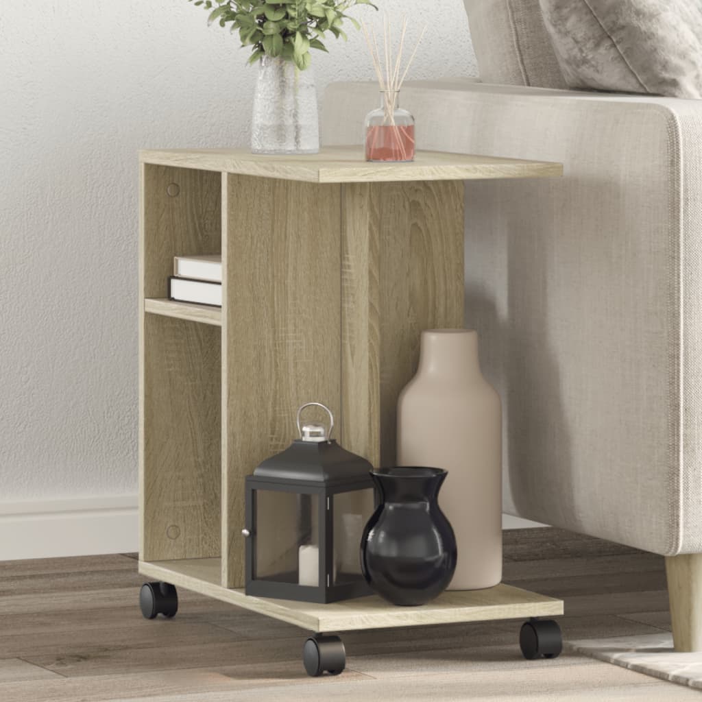 Sidebord med hjul sonoma eik 50x30x55 cm konstruert tre