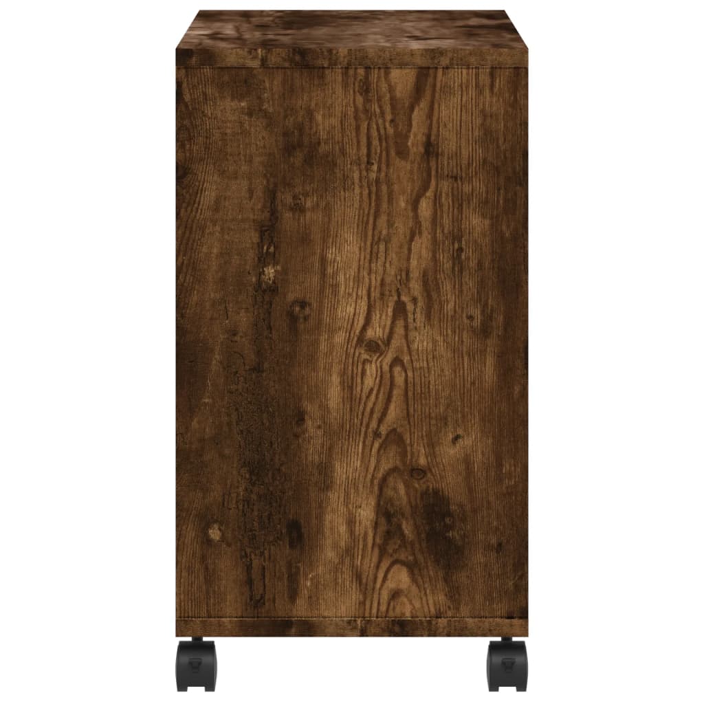 Sidebord med hjul røkt eik 50x30x55 cm konstruert tre