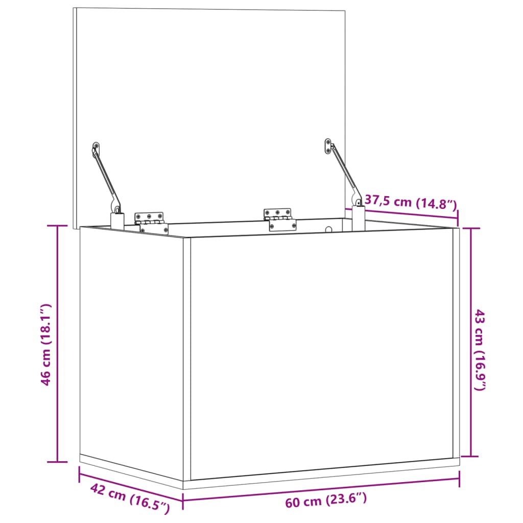 Oppbevaringsboks hvit 60x42x46 cm konstruert tre