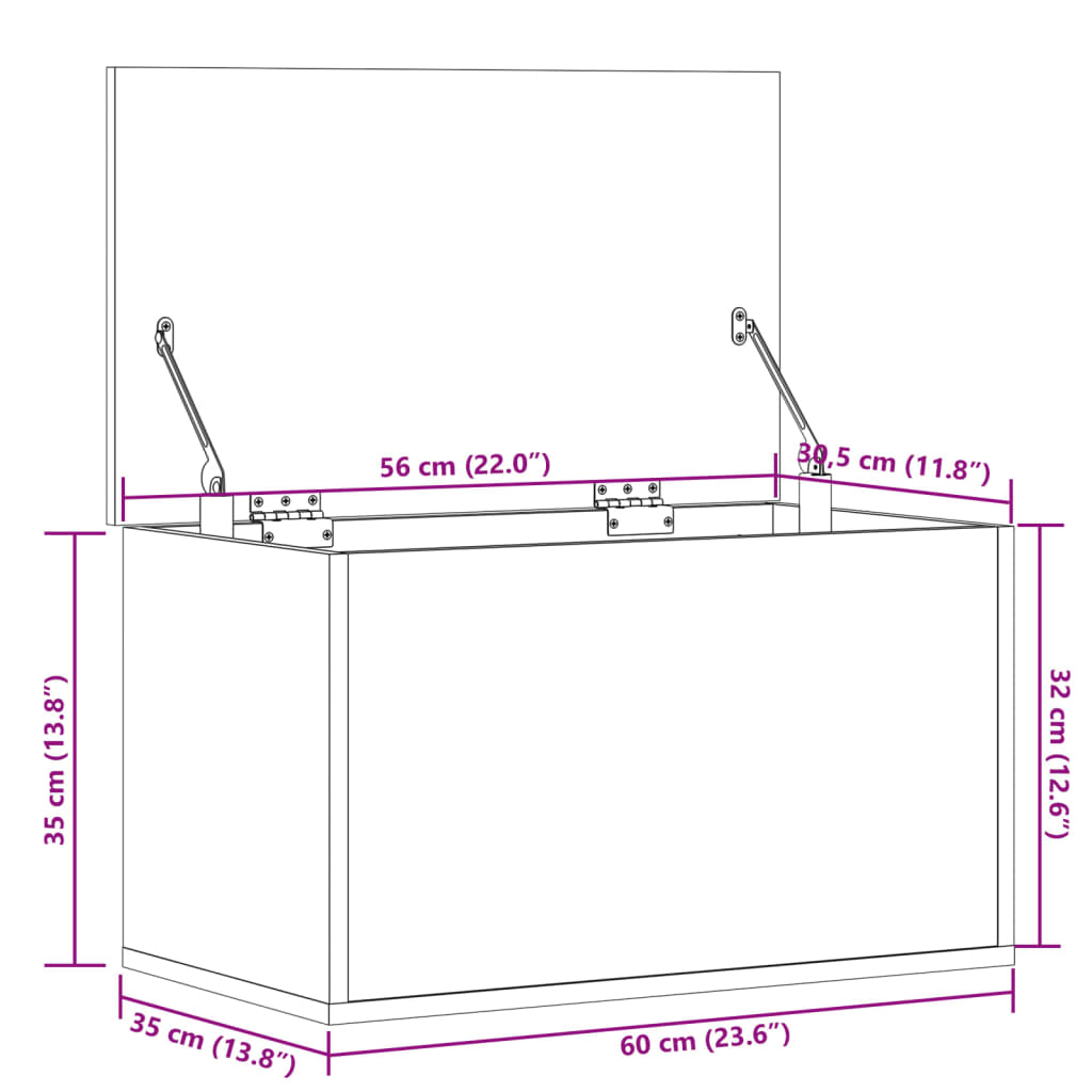 Oppbevaringsboks hvit 60x35x35 cm konstruert tre