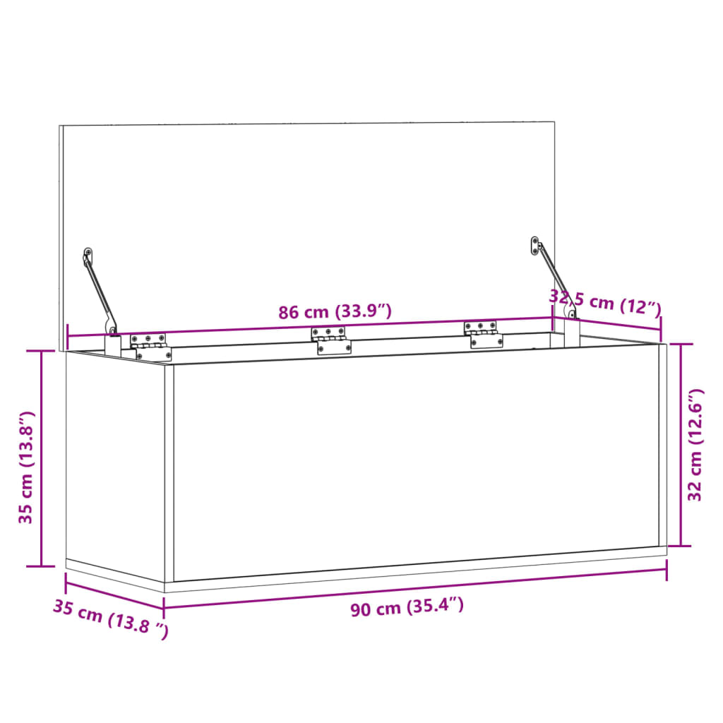 Oppbevaringsboks betonggrå 90x35x35 cm konstruert tre