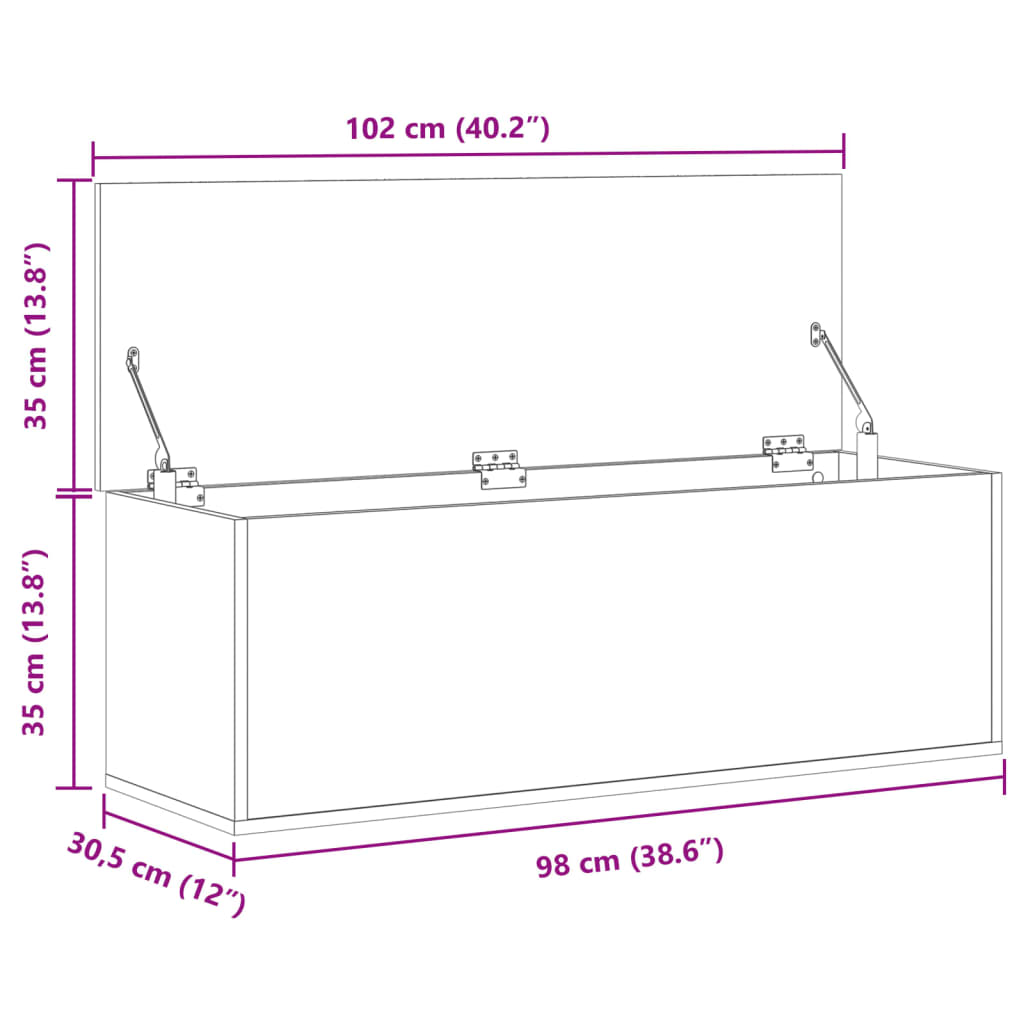 Oppbevaringsboks svart 102x35x35 cm konstruert tre