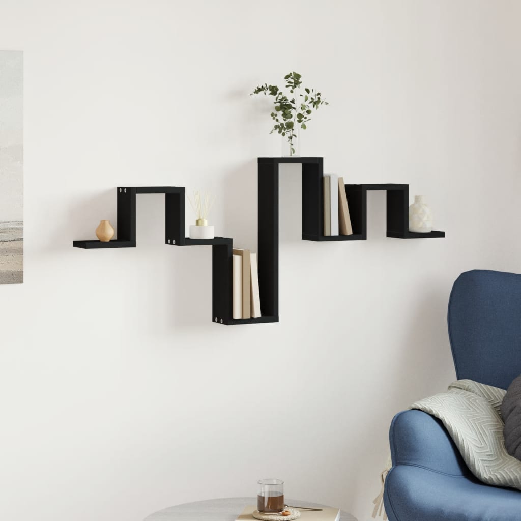 Vegghylle svart 104,5x10x43 cm konstruert tre